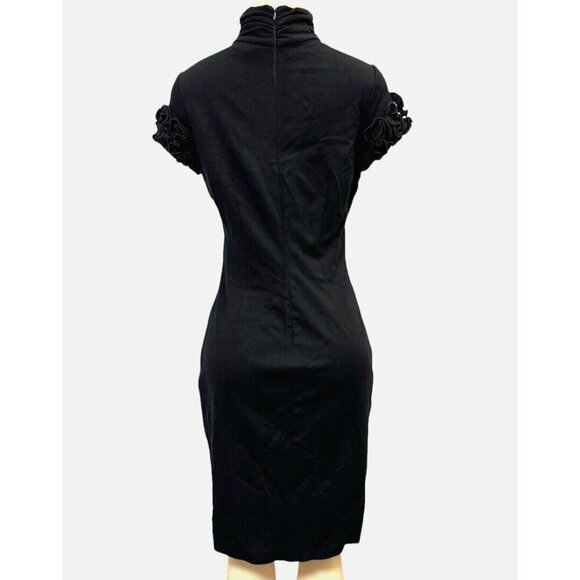 VTG Y2K Cache Contour Fitted Dress Ruffle Short Sleeve Turtleneck Knee Length 12 - Picture 8 of 16